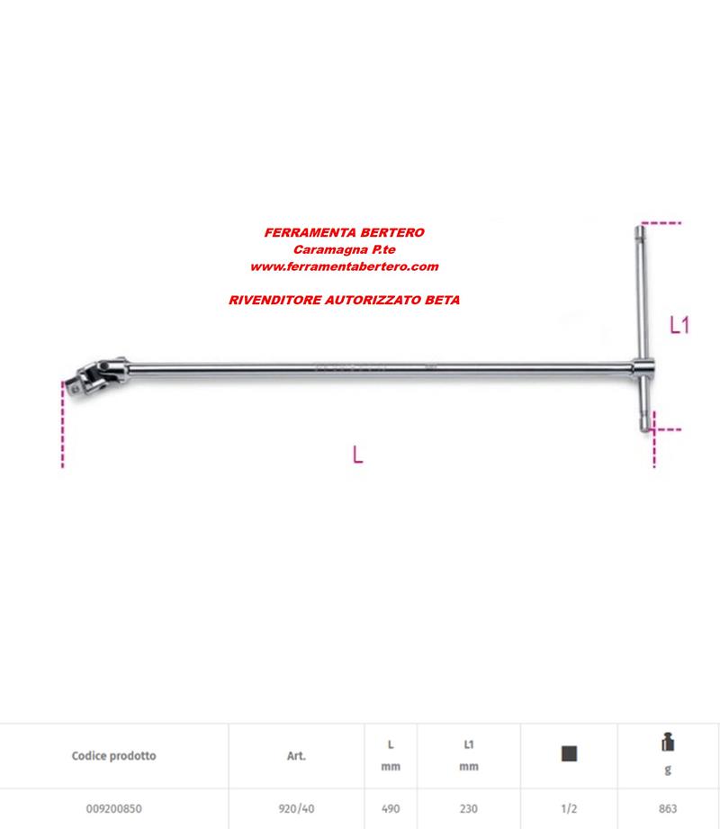 CHIAVE A T CON SNODO QUADRO 1/2 POLLICE PER BUSSOLE 920/40 BETA 